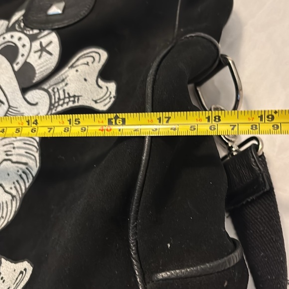 VTG Ed Hardy Death & Glory weekender bag black suede leather skull rose design - Picture 11 of 16